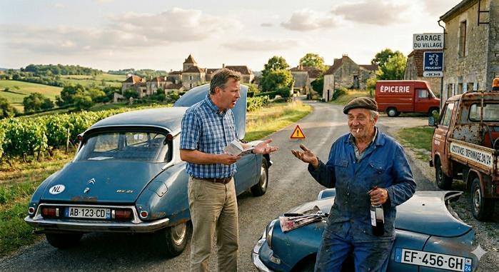 Autopech op een Franse plattelandsweg
